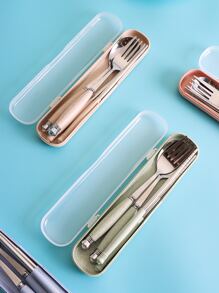 4pcs Random Color Portable Cutlery Set, Portable Flatware For Outdoor School Supplies,Back To School - Multicolor - View 8