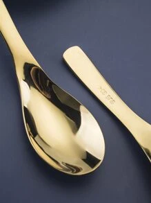 2pcs Stainless Steel Spoon, Gold Soup Spoon For Dining,Kitchen,Christmas Gift,School Supplies