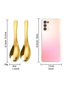 2pcs Stainless Steel Spoon, Gold Soup Spoon For Dining,Kitchen,Christmas Gift,School Supplies