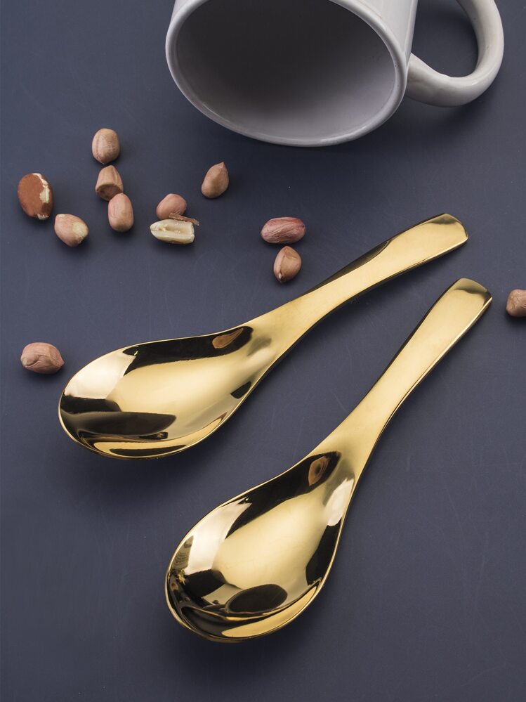 2pcs Stainless Steel Spoon, Gold Soup Spoon For Dining,Kitchen,Christmas Gift,School Supplies - Gold - View 4
