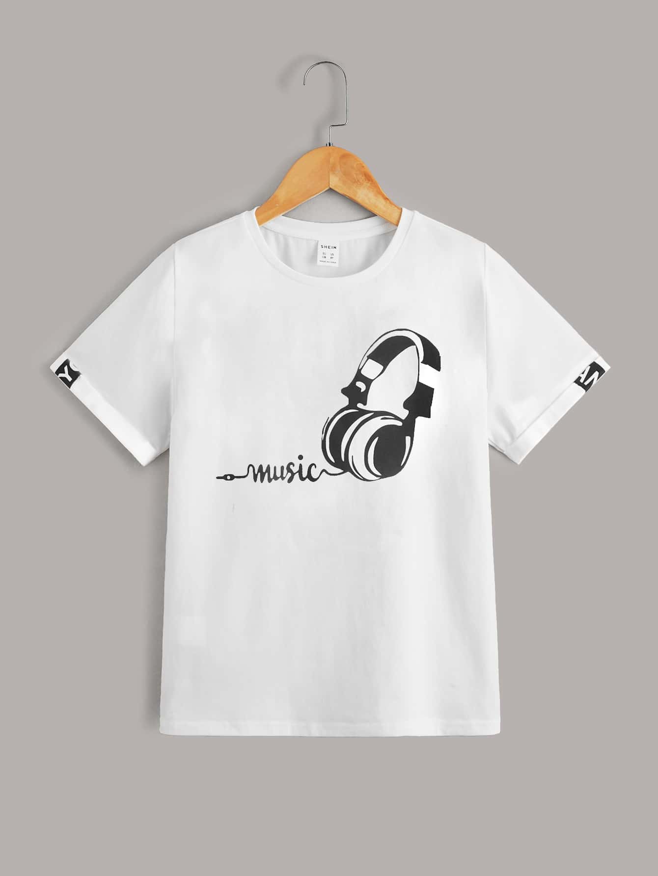 SHEIN 男孩字母圖案T恤 - 白色 - 查看 1