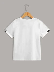 SHEIN 男孩字母圖案T恤 - 白色 - 查看 2