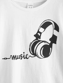 SHEIN 男孩字母圖案T恤 - 白色 - 查看 3