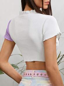 Muchica 撞色木耳邊短款開衫 - 彩色 - 查看 2