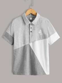 SHEIN 男孩椰子樹圖案撞色POLO衫 - 彩色 - 查看 1