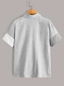 SHEIN 男孩椰子樹圖案撞色POLO衫 - 彩色 - 查看 2