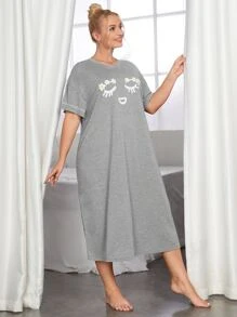 SHEIN Unity Plus Figure Graphic Sleepshirt - Light Grey - View 1