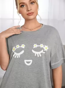 SHEIN Unity Plus Figure Graphic Sleepshirt - Light Grey - View 5