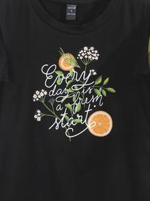 Anis Illustration 水果和標語圖案網紗荷葉袖上衣 - 黑色 - 查看 3