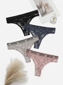 4pack Letter Tape Floral Lace Panty - Multicolor - View 1