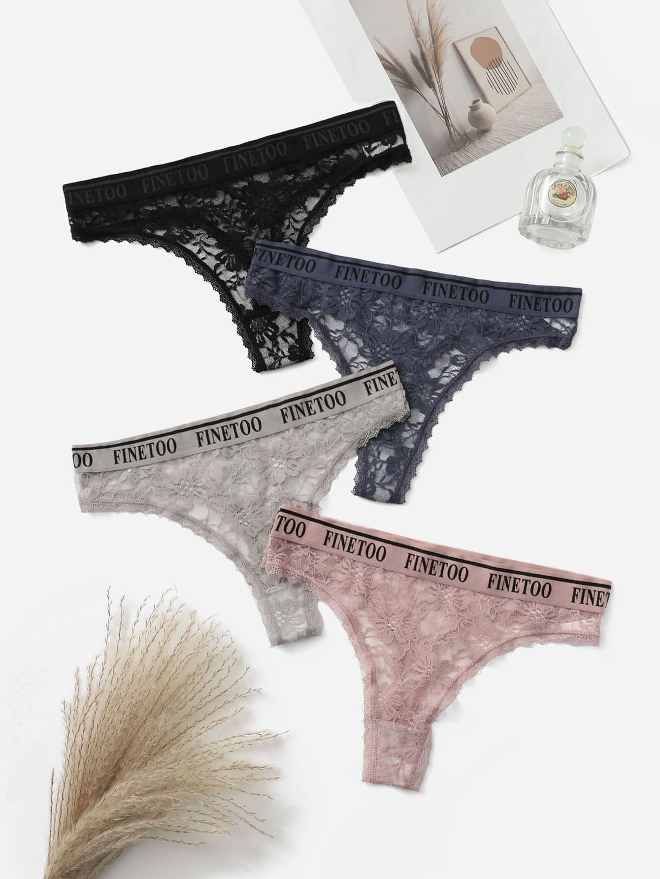 4pack Letter Tape Floral Lace Panty - Multicolor - View 1