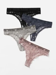 4pack Letter Tape Floral Lace Panty - Multicolor - View 2