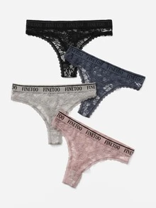 4pack Letter Tape Floral Lace Panty - Multicolor - View 3