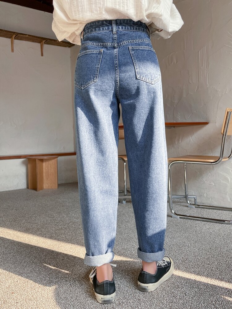 High Waist Washed Straight Leg Jeans,Back To School Clothes