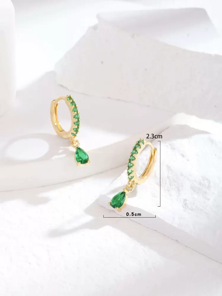 Homxi Orecchini A Goccia Verde E Argento Per Donna - Pendenti In Lega Con Zirconia Cubica, Gioielli Eleganti - 3