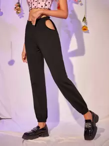 SHEIN Cut Out Detail Joggers - Black - View 3