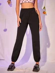 SHEIN Cut Out Detail Joggers - Black - View 4
