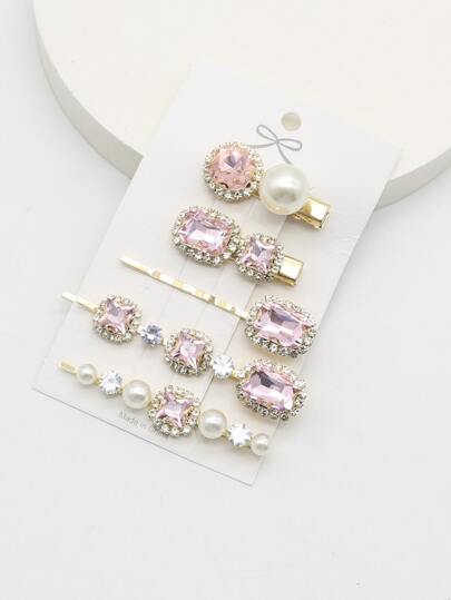 5pcs Rhinestone & Faux Pearl Decor Hair Clip Royal Claw Clips Hair Claws Hair Barrettes, School Stuff, Bobby Pins, Hair Accessories