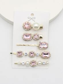 5个装水钻仿珍珠装饰发夹，皇家爪夹，发卡，发夹，学习用品，发夹，发饰