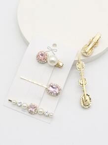 5个装水钻仿珍珠装饰发夹，皇家爪夹，发卡，发夹，学习用品，发夹，发饰