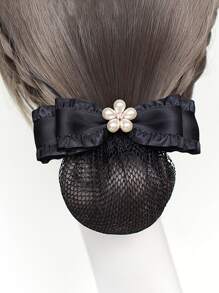 Kẹp tóc nơ trang trí giả ngọc trai - màu đen - Xem 1