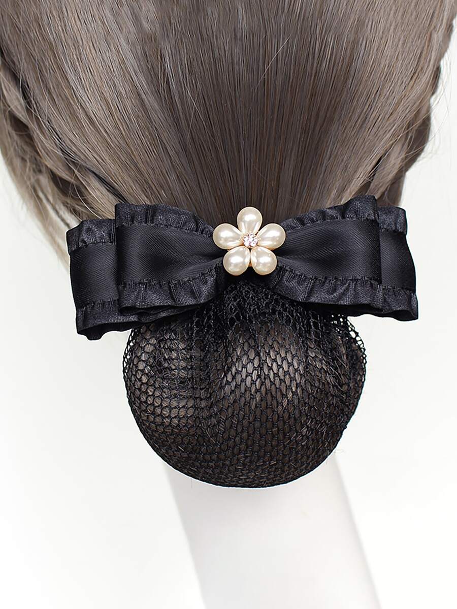 Kẹp tóc nơ trang trí giả ngọc trai - màu đen - Xem 1