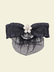 Kẹp tóc nơ trang trí giả ngọc trai - màu đen - Xem 2