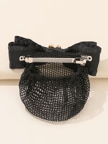 Kẹp tóc nơ trang trí giả ngọc trai - màu đen - Xem 3