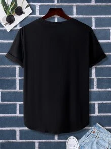 Manfinity Homme Men T-Shirts Fit Crew Neck Short Sleeve Video Graphic Tee Casual Vintage Summer Polyester - Black - View 2