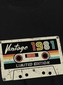 Manfinity Homme Men T-Shirts Fit Crew Neck Short Sleeve Video Graphic Tee Casual Vintage Summer Polyester - Black - View 4