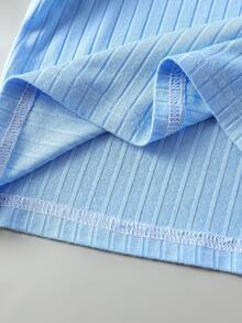 女孩條紋飾邊Polo領T恤 - 淺藍色 - 查看 4