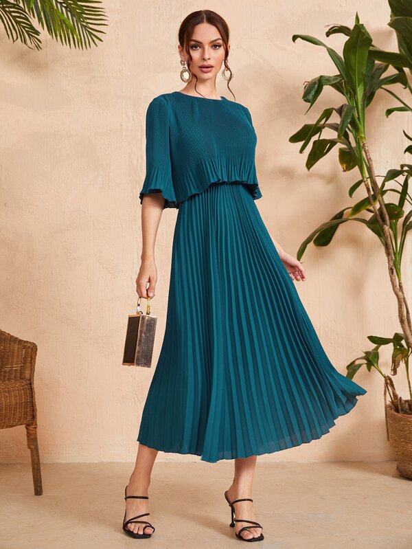 Modelyn Vestido de manga abullonada con dobladillo fruncido, vestidos de noche largos