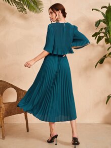 Modelyn Vestido de manga abullonada con dobladillo fruncido, vestidos de noche largos - Agua verde azul - Ver 2