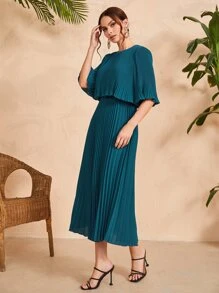 Modelyn Vestido de manga abullonada con dobladillo fruncido, vestidos de noche largos - Agua verde azul - Ver 4