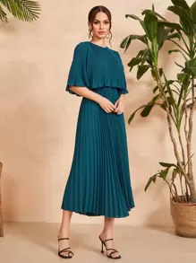 Modelyn Vestido de manga abullonada con dobladillo fruncido, vestidos de noche largos - Agua verde azul - Ver 5
