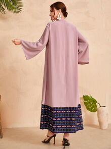 Al Najma 幾何肩部和下擺缺口V領捲邊袖洋裝 - 藕粉色 - 查看 3