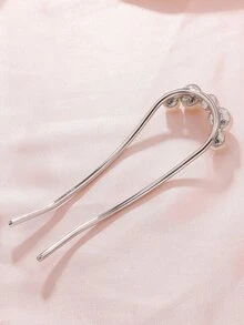 人造珍珠裝飾髮夾 - 銀色 - 查看 2