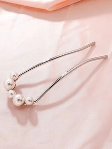 人造珍珠裝飾髮夾 - 銀色 - 查看 3
