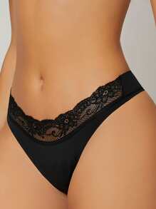 Ocili Contrast Lace No Show Sexy Thong - Black - View 1