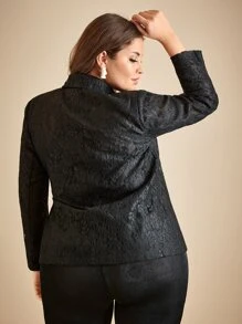 SHEIN Plus Jacquard Lace Blazer - Black - View 2