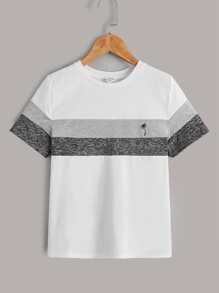 SHEIN Boys Colour Block Plants Print Tee - White - View 1