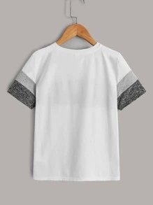SHEIN Boys Colour Block Plants Print Tee - White - View 2
