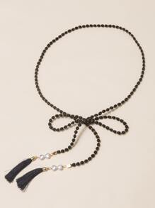 1pc Black Skinny Waist Rope Belt With Knot - Black - View 2