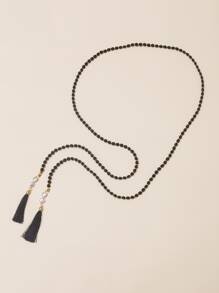 1pc Black Skinny Waist Rope Belt With Knot - Black - View 4