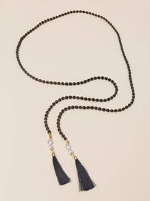 1pc Black Skinny Waist Rope Belt With Knot - Black - View 5