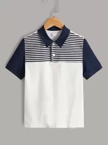 SHEIN Boys Colourblock Striped Contrast Collar Polo Shirt - Multicolor - View 1