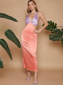 SHEIN Unity เดรส ลายบล็อกสี เกาะอกเปลือยหลัง - มัลติคัลเลอร์ - ดู 1