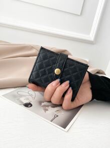 Quilted Snap Button Card Holder - Black - View 1