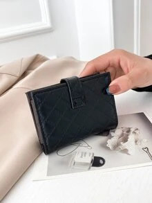 Quilted Snap Button Card Holder - Black - View 2