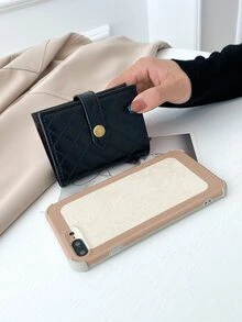 Quilted Snap Button Card Holder - Black - View 5